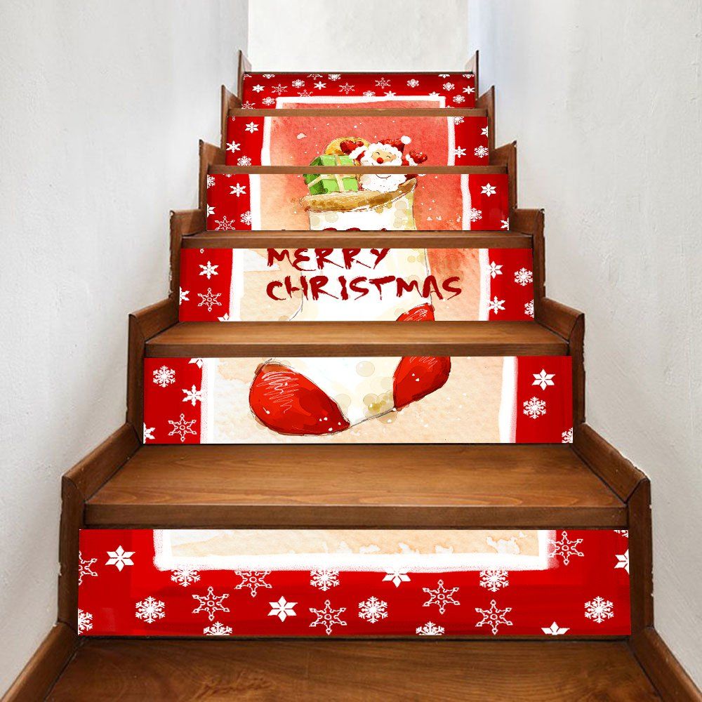 

Christmas Sock Snowflake Pattern Stair Stickers, Red