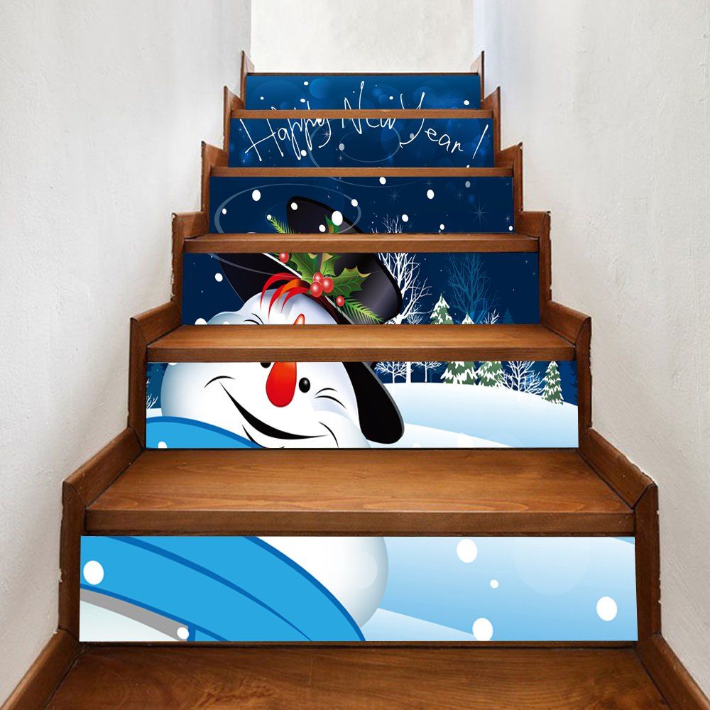 

Happy New Year Snowman Pattern Stair Stickers, Colormix