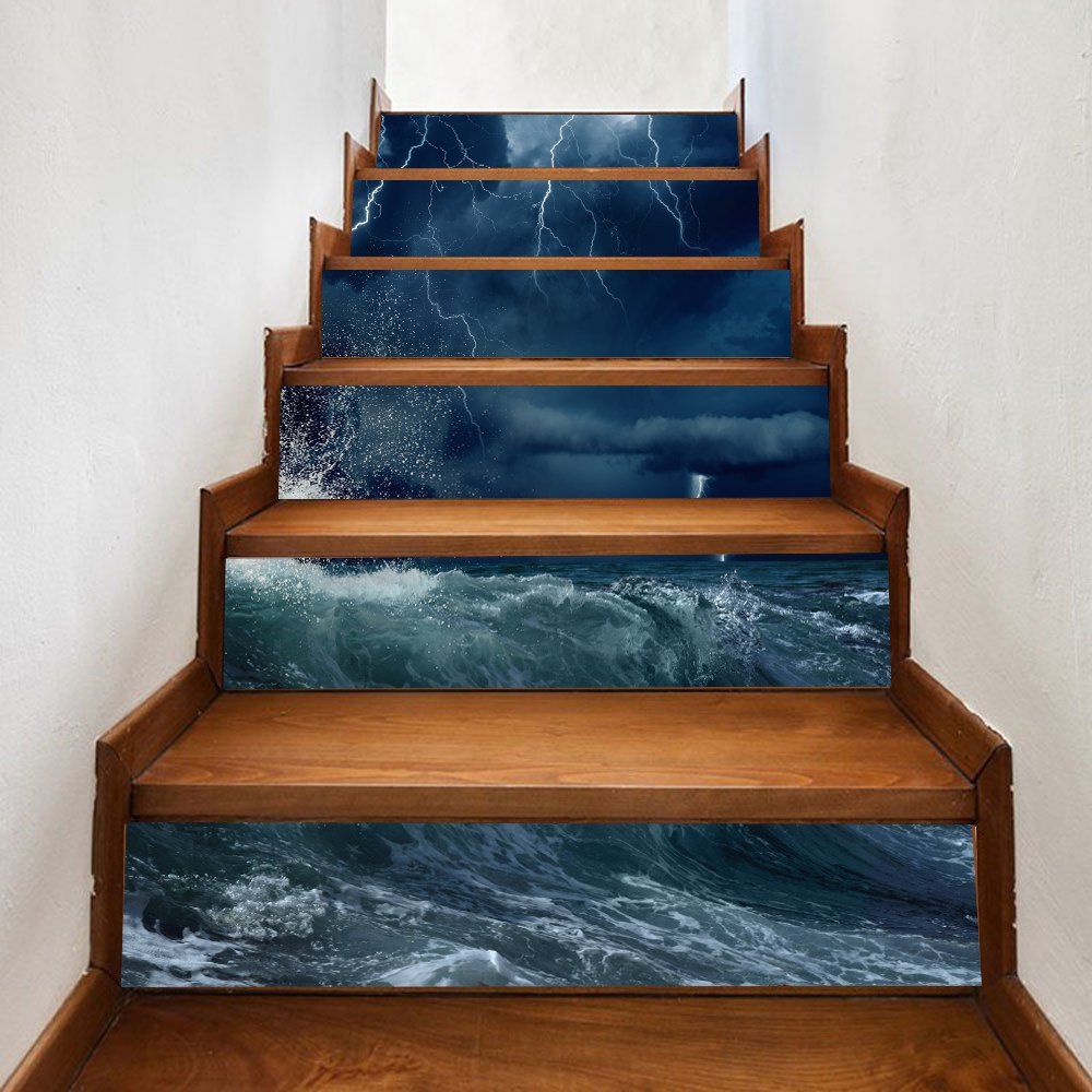 

Ocean Wave Lightning Pattern Stair Stickers, Colormix