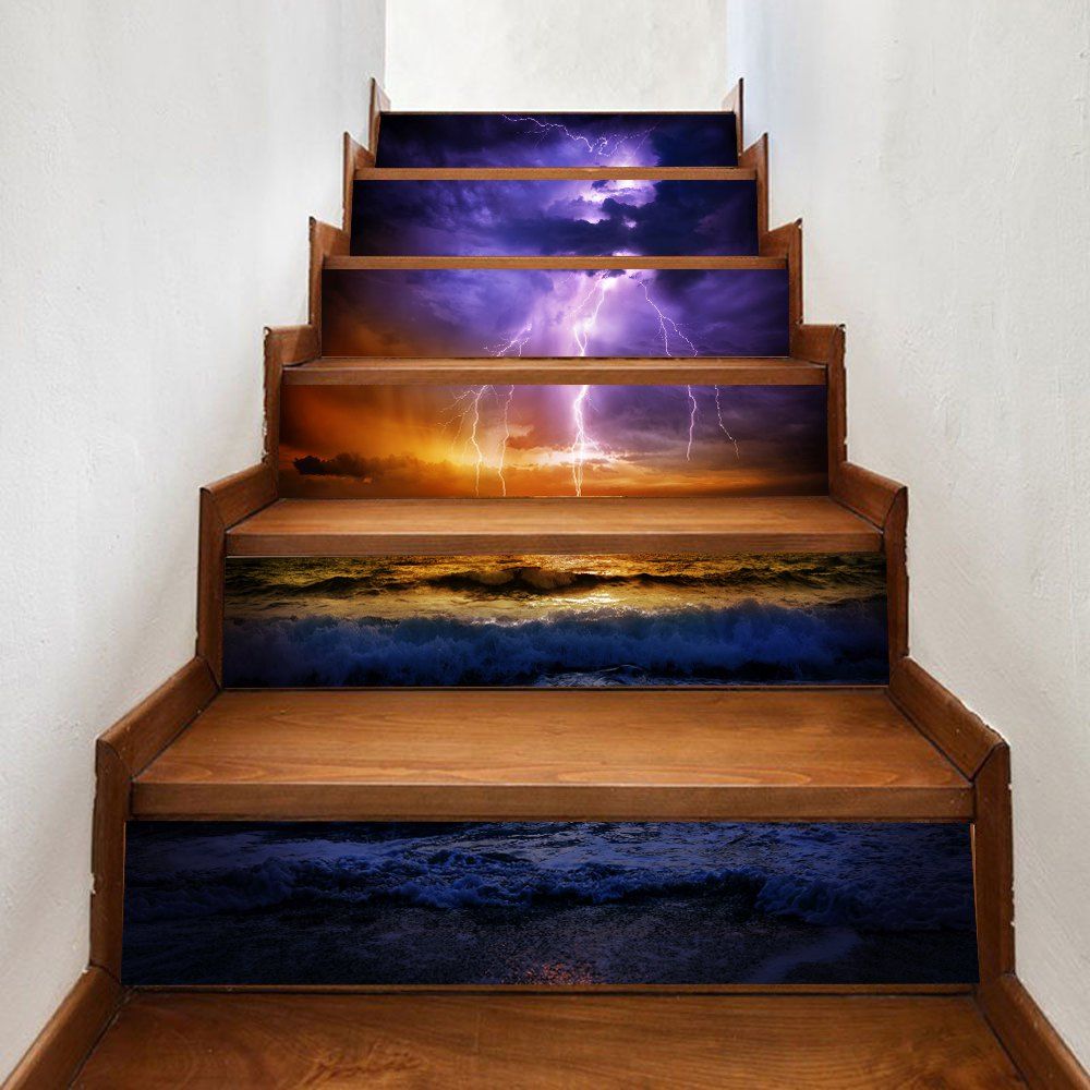 

Ocean Lightning Pattern Stair Stickers, Colormix