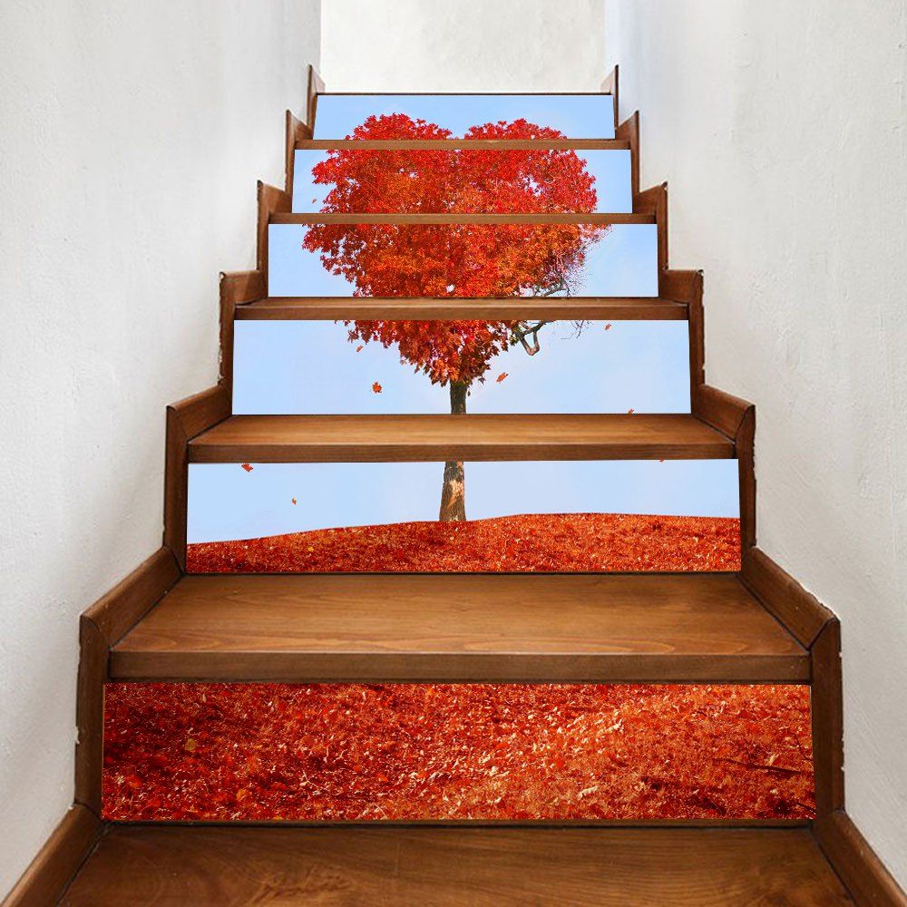 

Heart Maple Tree Pattern Stair Stickers, Red