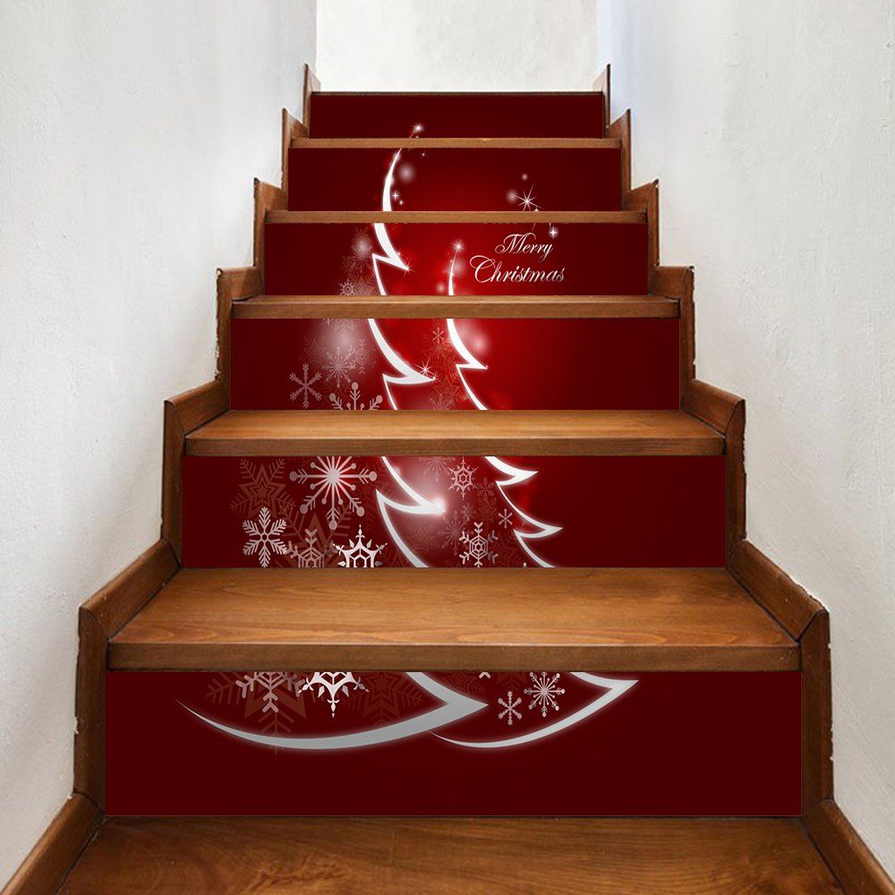 

Christmas Snowflake Tree Pattern Stair Stickers, Red