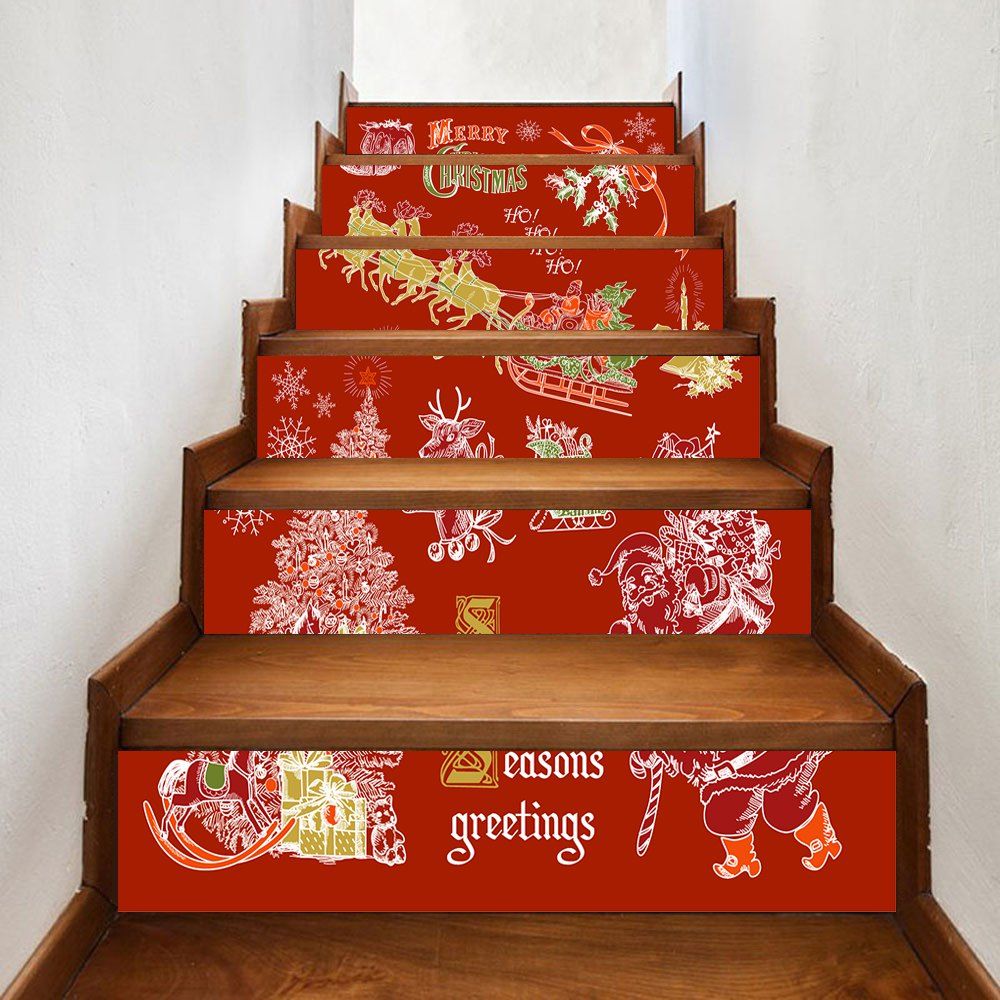 

Christmas Tree Santa Letters Pattern Stair Stickers, Red