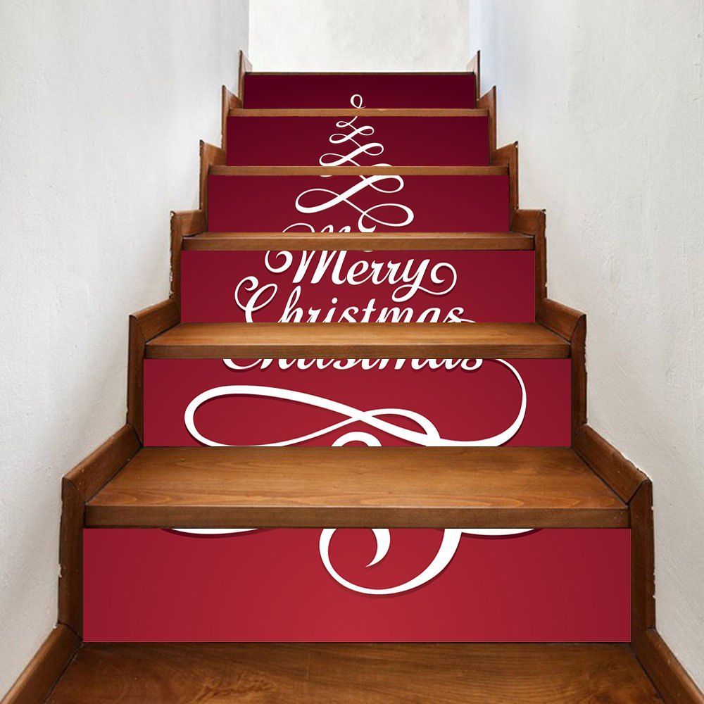 

Merry Christmas Letters Pattern Stair Stickers, Red