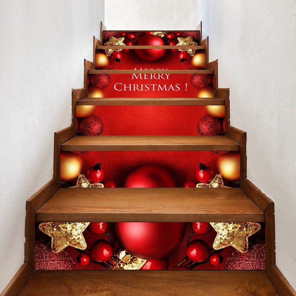 

Christmas Stars Balls Pattern Stair Stickers, Red