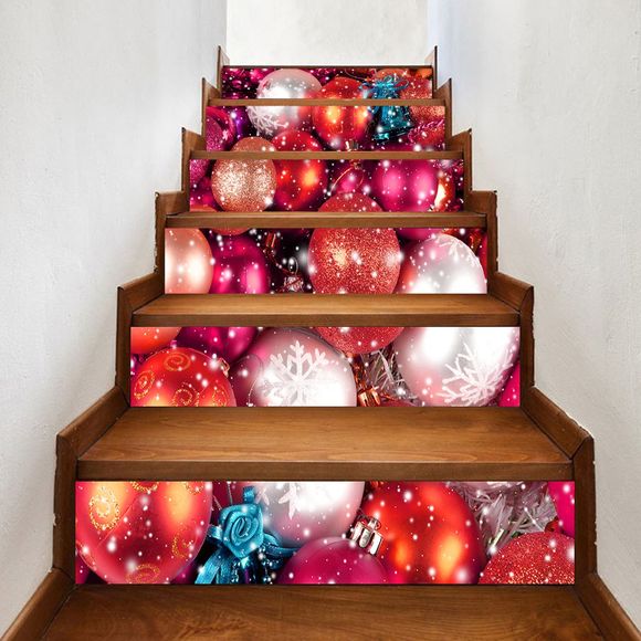 Autocollant d'Escalier de Noël Motif de Boule et de Neige - multicolore 100*18CM*6PCS