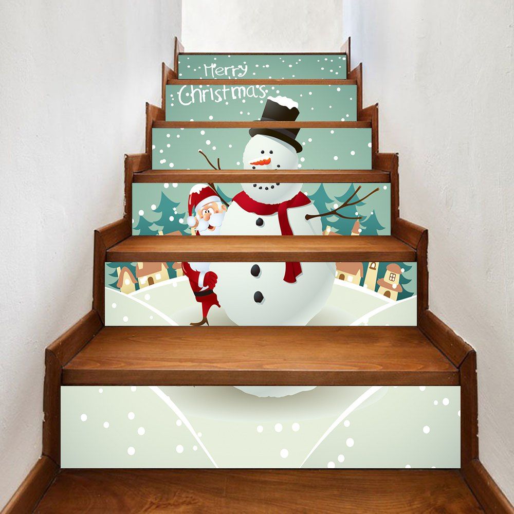 

Christmas Snowman Santa Claus Pattern Stair Stickers, Colormix