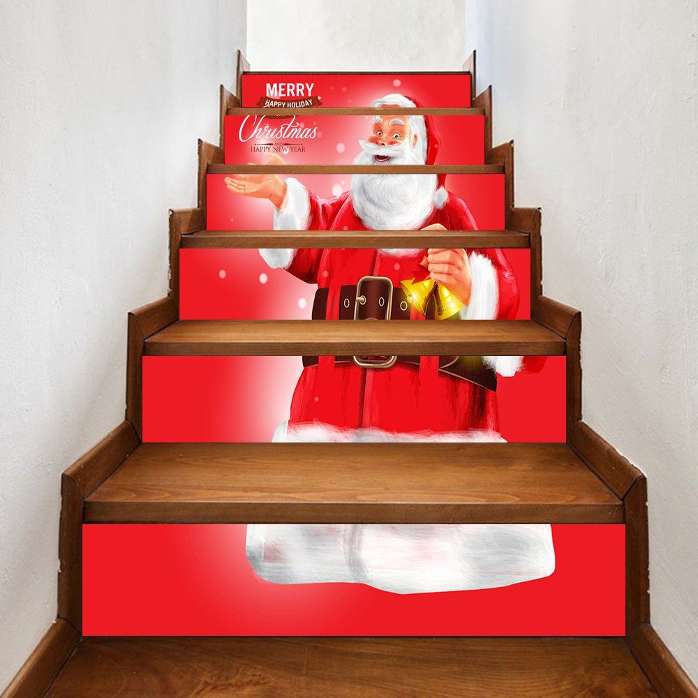 

Christmas Greetings Santa Claus Pattern Stair Stickers, Red