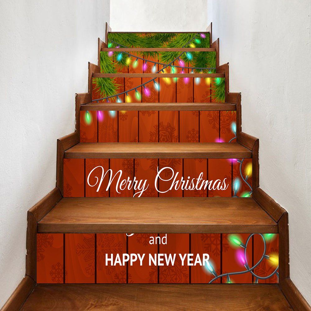 

Christmas Woodgrain Greetings Pattern Stair Stickers, Colormix