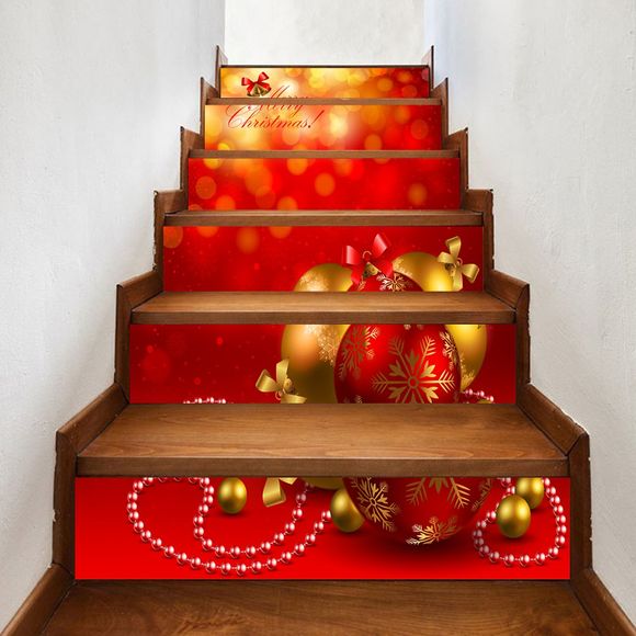 Autocollant d'Escalier de Noël Décoratif Motif de Boule - Rouge 100*18CM*6PCS