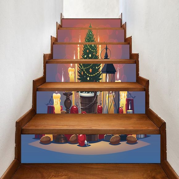 Autocollant d'Escalier de Noël Motif de Bougie et de Sapin - multicolore 100*18CM*6PCS