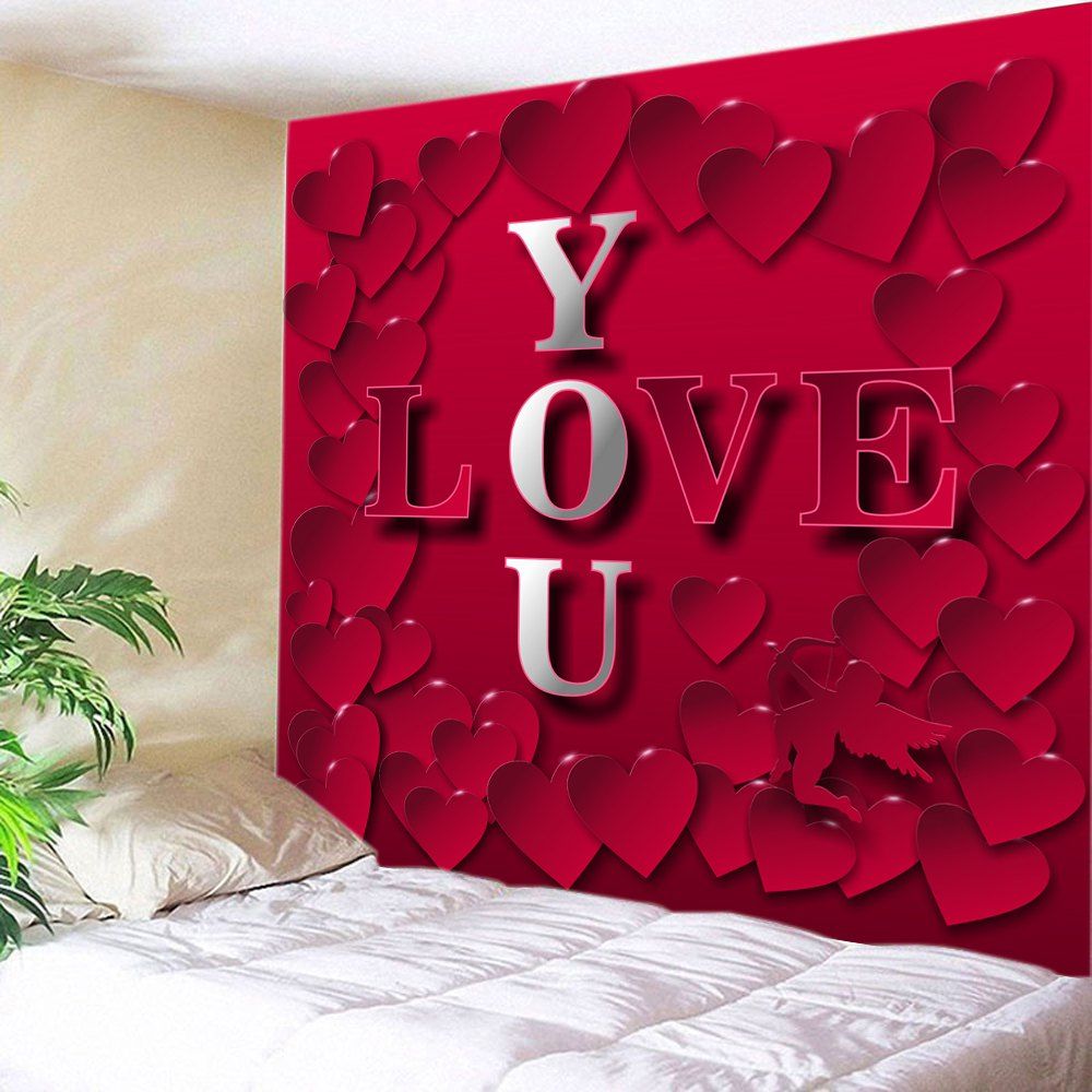 

Valentine's Day Love You Heart Print Tapestry Wall Art, Red