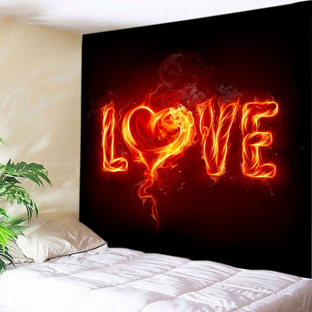 

Burning Love Print Tapestry Valentine's Day Wall Art, Black