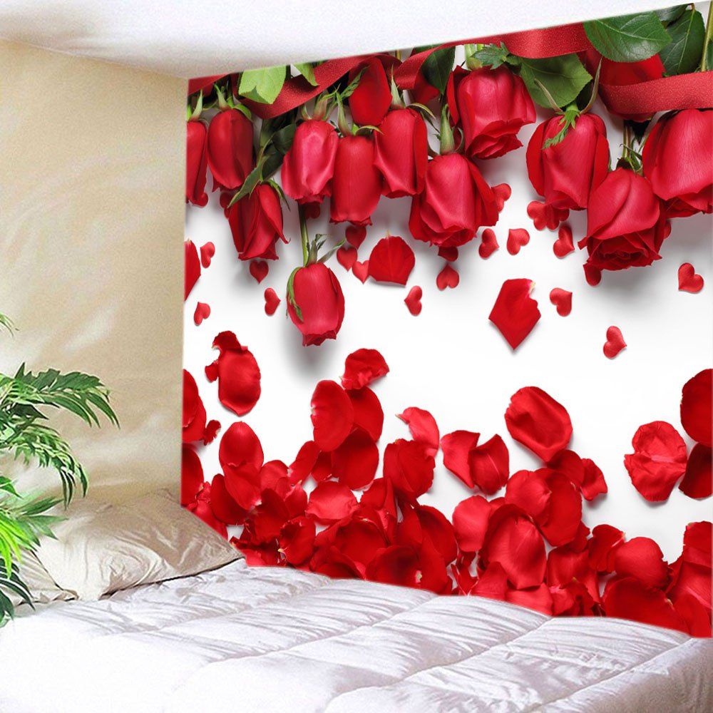 

Valentine's Day Roses Petals Print Tapestry Wall Art, Red