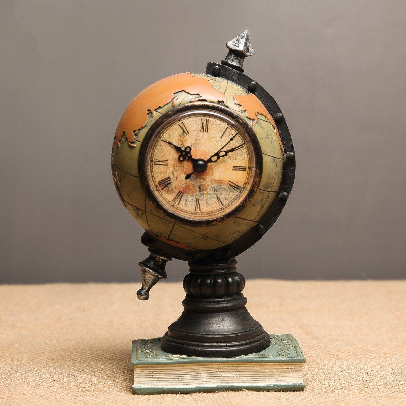 

Retro Globe Shaped Craft Clock Desk Ornament, Orange gold