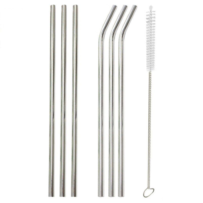 

304 Stainless Steel Portable Straw 6pcs with Brush, Silver