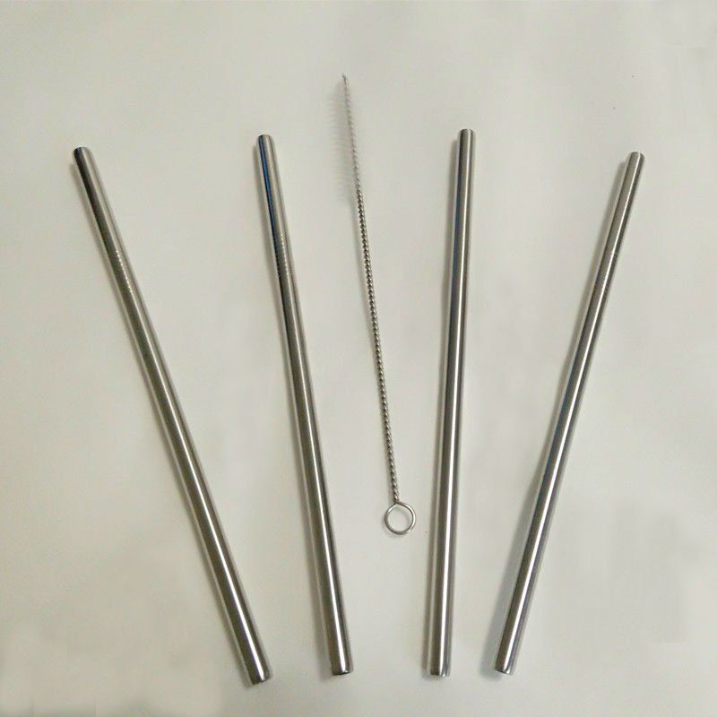 

304 Portable Stainless Steel Straight Straw 4pcs with Brush, Silver