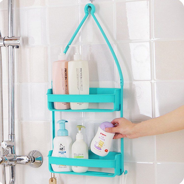 

Wall Mounted Hanging Organizer Double Layer Storage Holder Rack, Medium turquoise