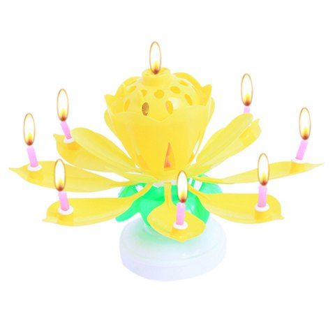 Lotus Musical Anniversaire Bougies Titulaire Double Couche Rotation Fleur Blossom Cake Topper Décoration 1pc