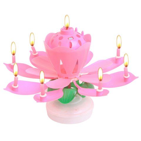 Lotus Musical Anniversaire Bougies Titulaire Double Couche Rotation Fleur Blossom Cake Topper Décoration 1pc