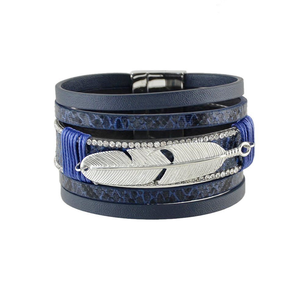 

Feather PU Decorative Wide Bracelet, Blue