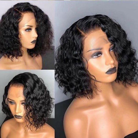 Orgshine Short Side Bang Curly Wave Lace Front  Synthetic Wig 14inch Black - Noir Naturel 14INCH