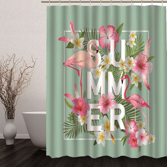 Rideau de Douche Imperméable Fleur Tropicale et Flamant Imprimés pour Salle de Bain - multicolor W71 X L79 INCH