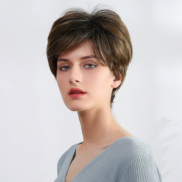 Fashional Short Wig Synthetic Wig Daily Party Wig for Women Natural As Real Hair-Brown - multicolor 10INCH