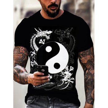 

Casual T Shirt Tai Chi Gossip Dragon 3D Print Short Sleeve Round Neck Summer Tee, Multicolor