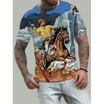 

Casual T Shirt Horse Human Animal 3D Print Short Sleeve Round Neck Summer Tee, Multicolor