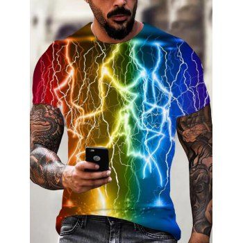 

Colorful Lightning 3D Print Casual T Shirt Short Sleeve Round Neck Summer Tee, Multicolor