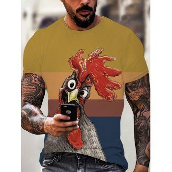 

Rooster Striped 3D Print Casual T Shirt Short Sleeve Round Neck Summer Tee, Multicolor