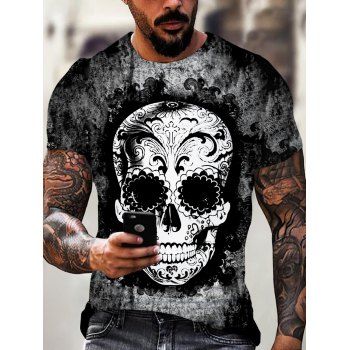 

Gothic Skull Print Casual T Shirt Short Sleeve Round Neck Summer Tee, Multicolor