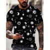 T-shirt D'Eté Décontracté Vintage à Imprimé Etoile et Lune Manches Courtes à Col Rond - multicolor 2XL