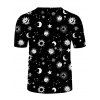 T-shirt D'Eté Décontracté Vintage à Imprimé Etoile et Lune Manches Courtes à Col Rond - multicolor 2XL