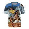 Casual T Shirt Horse Human Animal 3D Print Short Sleeve Round Neck Summer Tee - multicolor S