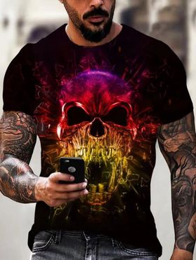 T-shirt D'Eté Gothique à Imprimé 3D Crâne Coloré à Manches Courtes à Col Rond