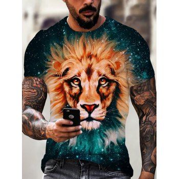 

Galaxy Lion 3D Print T Shirt Short Sleeve Summer T-shirt Round Neck Casual Tee, Multicolor