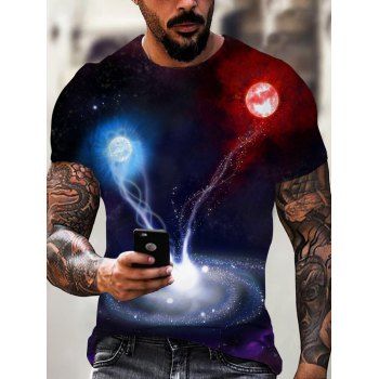 

Moon Galaxy 3D Print T Shirt Short Sleeve Summer T-shirt Casual Round Neck Tee, Multicolor