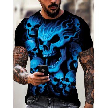 Men T-Shirts Gothic T Shirt Flame Skull 3D Print Short Sleeve Casual Tee Round Neck Summer T-shirt Clothing Online S Multicolor