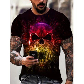 

Gothic T Shirt Sparkly Colorful Skull 3D Print T-shirt Short Sleeve Round Neck Summer Tee, Multicolor