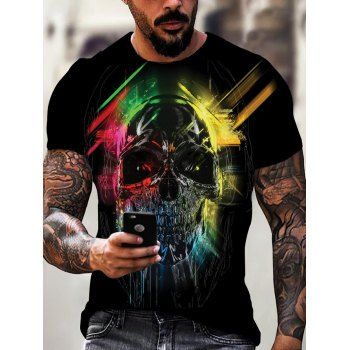 

Gothic T Shirt Colorful Skull Print Summer Tee Short Sleeve Round Neck Summer T-shirt, Multicolor