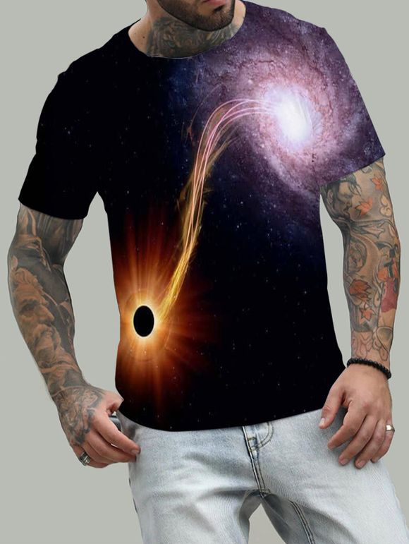 T-shirt D'Eté Décontracté à Imprimé Galaxie Trou Noir à Manches Courtes à Col Rond - multicolor 3XL
