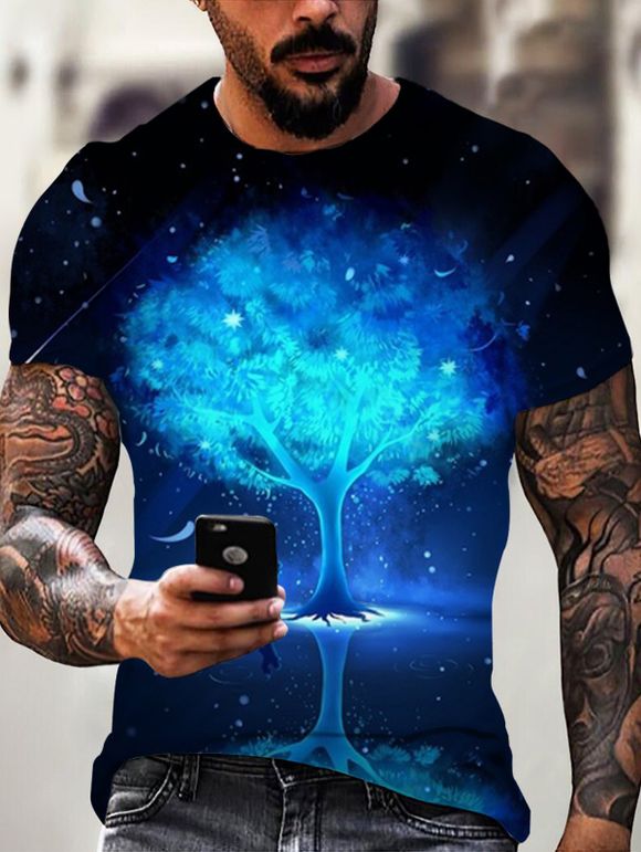 T-shirt D'Eté Décontracté à Imprimé 3D Arbre de Vie Galaxie Manches Courtes à Col Rond - multicolor M