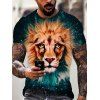 T-shirt D'Eté Décontracté à Imprimé 3D Lion Galaxie Manches Courtes à Col Rond - multicolor 2XL