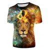T-shirt D'Eté Décontracté à Imprimé 3D Lion Galaxie à Manches Courtes à Col Rond - multicolor S