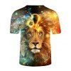 T-shirt D'Eté Décontracté à Imprimé 3D Lion Galaxie à Manches Courtes à Col Rond - multicolor S