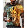 T-shirt D'Eté Décontracté à Imprimé 3D Lion Galaxie à Manches Courtes à Col Rond - multicolor 3XL