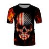 T-shirt D'Eté Gothique Drapeau Américain Crâne en Feu Manches Courtes à Col Rond - multicolor S