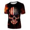 T-shirt D'Eté Gothique Drapeau Américain Crâne en Feu Manches Courtes à Col Rond - multicolor L